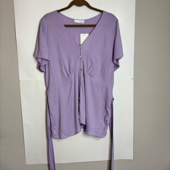 Heatherly Women’s 2X Purple Button-Down Top Tie Back Short Flutter Sleeves Mauve - Picture 11 of 11